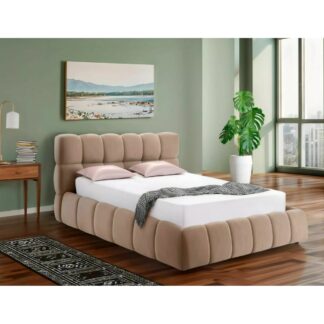 Łóżko podwójne z pojemnikiem tapicerowane PARMA 140x200 VELVET c. beż 40