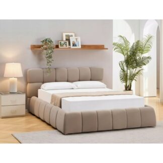 Łóżko podwójne z pojemnikiem tapicerowane PARMA 160x200 VELVET c. beż 40