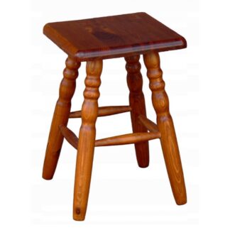 Taboret kuchenny drewniany kwadratowy toczony sosnowy kol. kasztan